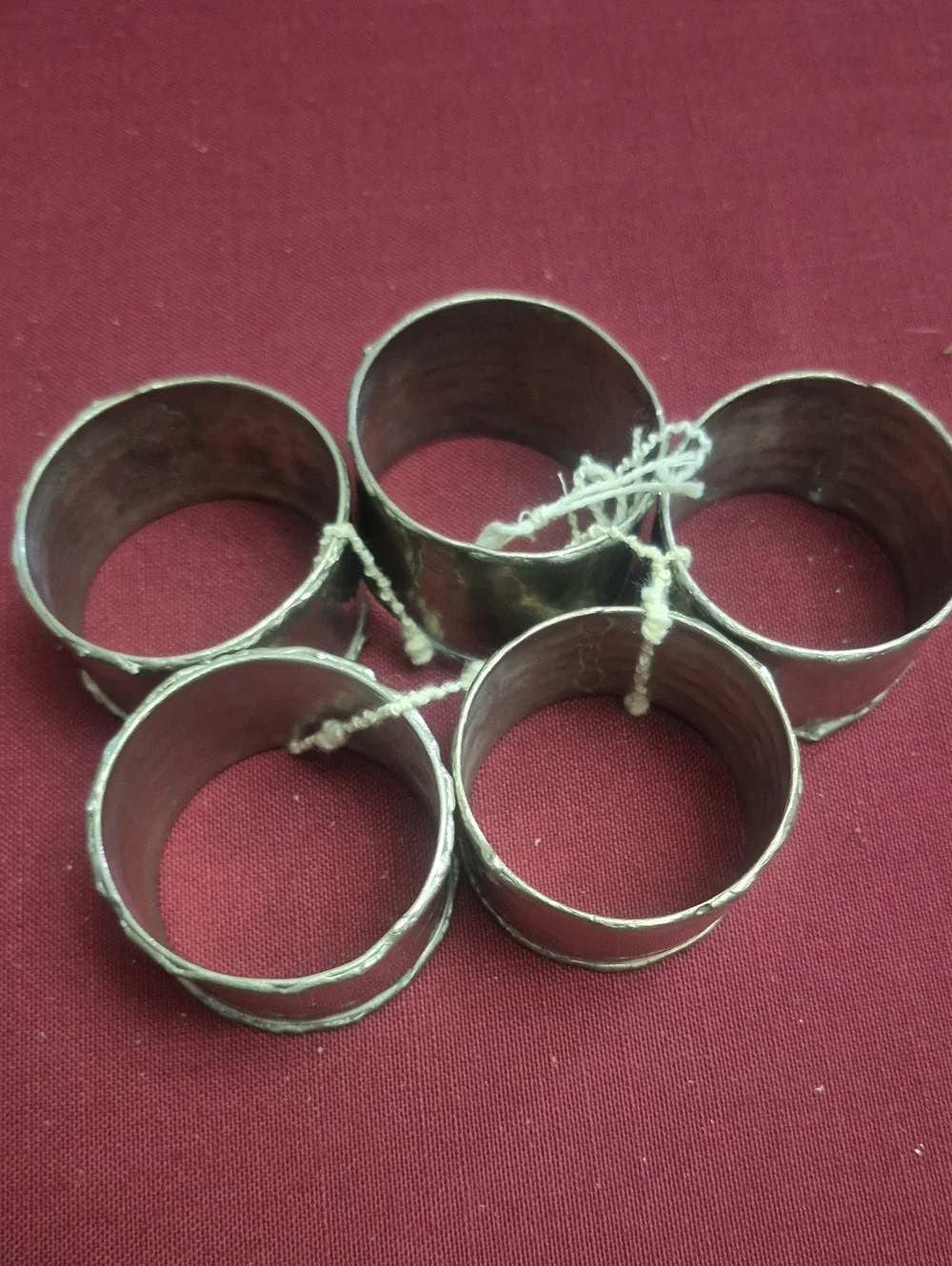 Silver-Tone Hammered Metal Napkin Rings Set of 5